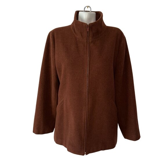 Eileen Fisher Jacket Coat Brown Full Zip 100% Wool Womens Size Large Italy Class - Picture 1 of 7